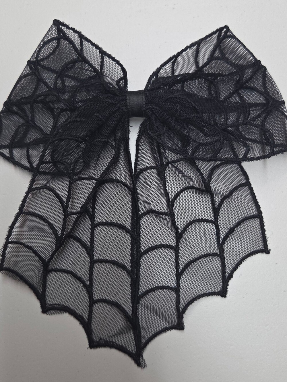 Black Lace Spiderweb Bow Hair Clip - Women's Accessory